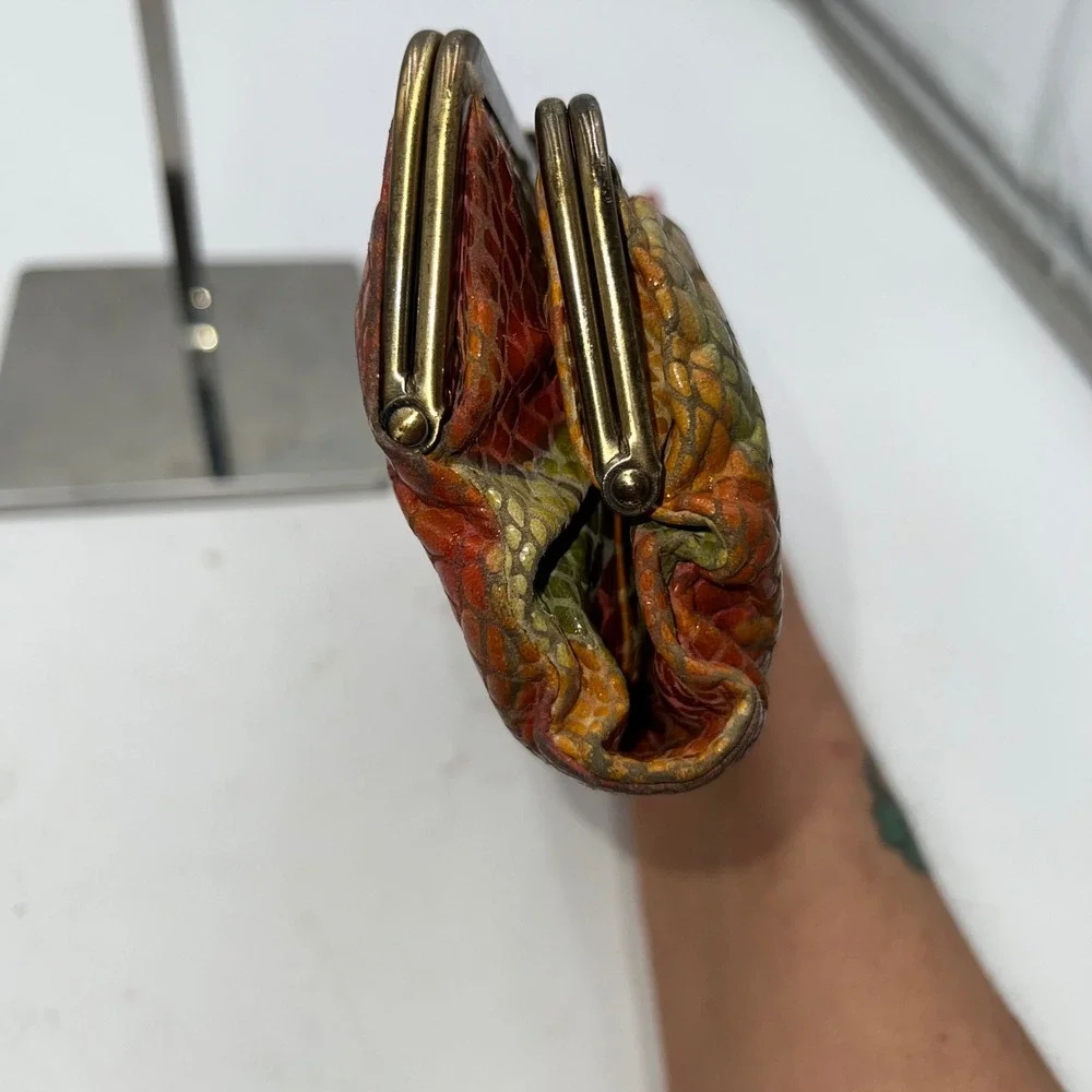 Hobo Clutch Wallet Snakeskin Print Leather Kisslock Closure